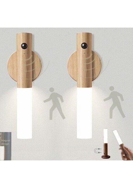 2 Set LED Merdiven Işık Hareket Sensörü Pille Çalışan Kapalı Ahşap Gece Lambası USB Şarj Edilebilir Taşınabilir Kablosuz Manyetik Dolap Duvar Işığı (Yurt Dışından)