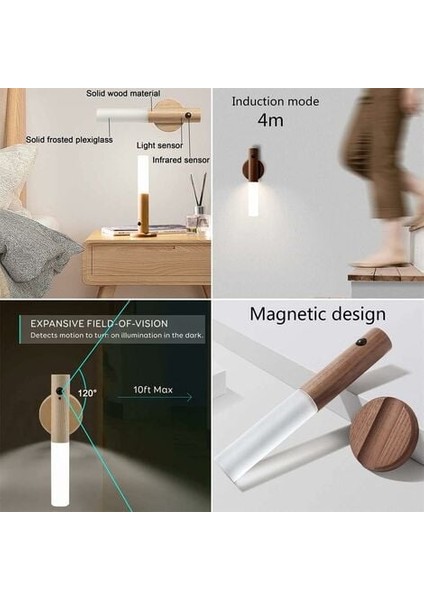 2 Set LED Merdiven Işık Hareket Sensörü Pille Çalışan Kapalı Ahşap Gece Lambası USB Şarj Edilebilir Taşınabilir Kablosuz Manyetik Dolap Duvar Işığı (Yurt Dışından) fiyatları