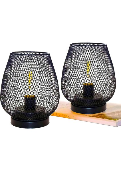 2'li Metal Kafesli Pille Çalışan Akülü LED Fener Seti Düğünler, Partiler, Verandalar, Iç Mekan ve Dış Mekan Etkinlikleri Için Ideal (Yurt Dışından)