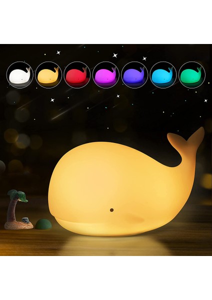 Çocuklar Gece Lambası Sevimli Balina Silikon LED Gece Lambası Çocuk Dokunmatik Anahtarı ile Taşınabilir Bebek Odası, Yatak Odası, Oturma Odası, Hediye (Yurt Dışından)