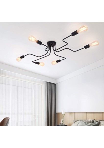 Modern Siyah Avize Sarkıt 6 E27 Oturma Odası Yatak Odası Mutfak Için (Ampul Olmadan) (Yurt Dışından)