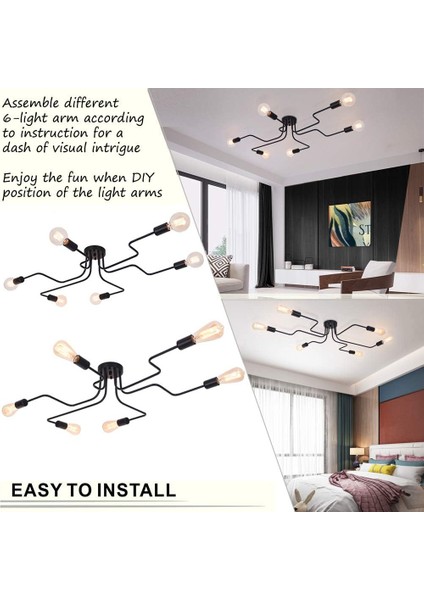 Modern Siyah Avize Sarkıt 6 E27 Oturma Odası Yatak Odası Mutfak Için (Ampul Olmadan) (Yurt Dışından) fırsatları