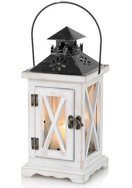 Fener Mumluk Vintage Fener Ahşap Metal Dekoratif Fener Tutucu Açık Rustik Düğün Centerpiece Asılı Fener Çiftlik Evi Kapalı Açık Fener Dekor 28 cm (Yurt Dışından)