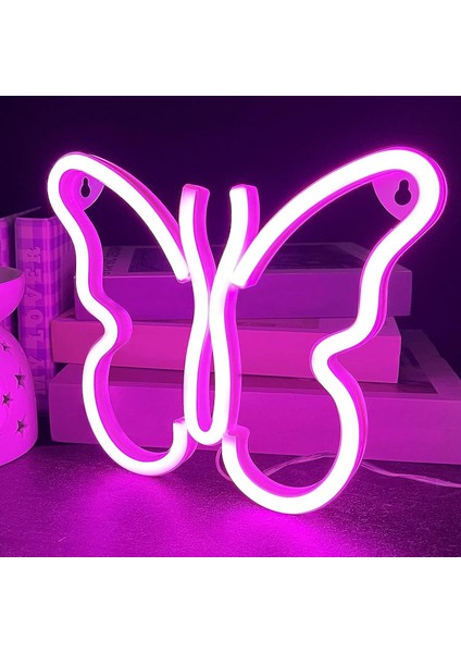 Kelebek Neon Işık Burcu - Duvar Dekoru Için Pembe LED Neon Burcu, Yatak Odası, Çocuk Odası, Oturma Odası, Bar, Parti, Noel, Düğün Için USB Veya Pille Çalışan (Yurt Dışından)