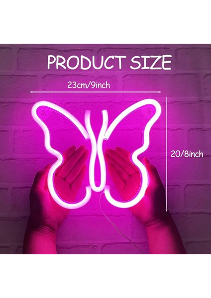 Kelebek Neon Işık Burcu - Duvar Dekoru Için Pembe LED Neon Burcu, Yatak Odası, Çocuk Odası, Oturma Odası, Bar, Parti, Noel, Düğün Için USB Veya Pille Çalışan (Yurt Dışından) modelleri