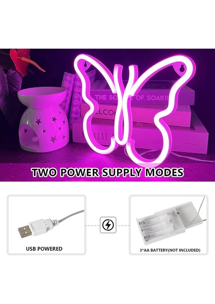 Kelebek Neon Işık Burcu - Duvar Dekoru Için Pembe LED Neon Burcu, Yatak Odası, Çocuk Odası, Oturma Odası, Bar, Parti, Noel, Düğün Için USB Veya Pille Çalışan (Yurt Dışından) indirimleri
