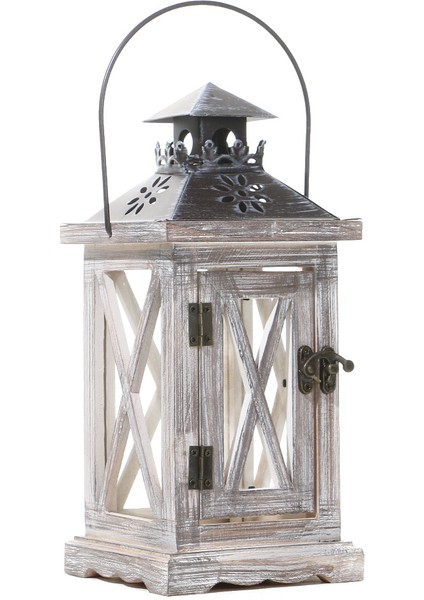 Fener Mumluk Vintage Fener Ahşap Metal Dekoratif Fener Tutucu Açık Rustik Düğün Centerpiece Asılı Fener Çiftlik Evi Kapalı Açık Fener Dekor 28 cm (Yurt Dışından)