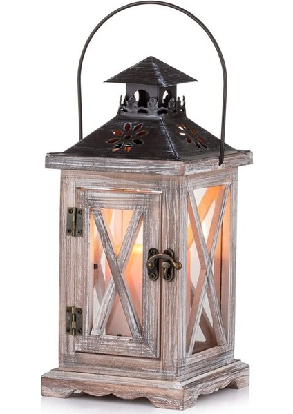 Fener Mumluk Vintage Fener Ahşap Metal Dekoratif Fener Tutucu Açık Rustik Düğün Centerpiece Asılı Fener Çiftlik Evi Kapalı Açık Fener Dekor 28 cm (Yurt Dışından) indirimleri