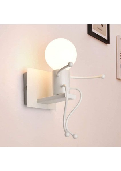 Robot Duvar Işığı, Yaratıcı Siyah Duvar Işığı Çağdaş ve Retro Tarzı, Yatak Odası Başucu Çocuk Odası Koridor Merdivenleri Için Duvar Işığı (Beyaz) (Yurt Dışından)