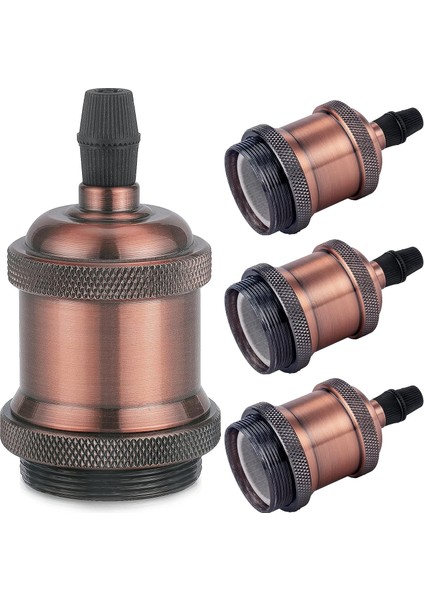 Vintage E27 Lamba Soketi, Edison Retro Sarkıt, Masif Seramik Adaptör, 4 Parça Kırmızı Bakır Soket (Yurt Dışından)