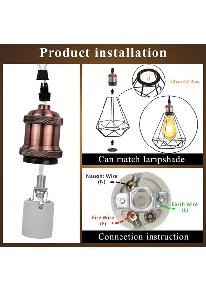 Vintage E27 Lamba Soketi, Edison Retro Sarkıt, Masif Seramik Adaptör, 4 Parça Kırmızı Bakır Soket (Yurt Dışından) fırsatları
