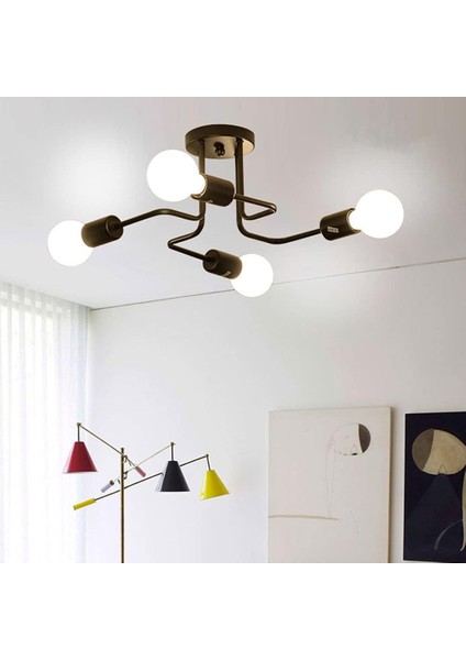 Modern Tavan Işık Sarkıt Endüstriyel Metal Işık Armatür, 4 Işık E27 LED Tavan Işık, Modern Siyah Sarkıt Ampul Olmadan (Yurt Dışından)