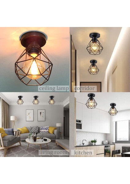 Endüstriyel Tavan Işık Vintage Retro Tasarım Oturma Odası Yatak Odası Mutfak Koridor Için LED Işık E27 - Siyah (Yurt Dışından) modelleri