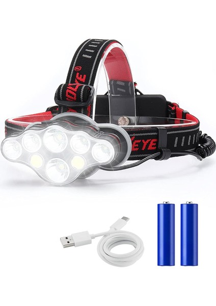 Şarj Edilebilir Far, 8 LED Işık Modu, Güçlü Far Kamp, Balık Tutma, Bisiklete Binme ve Yürüyüş Için Eller Serbest Far (Yurt Dışından)