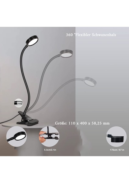 LED Masa Lambası Kelepçesi Okuma Masası Yatağı, Adaptör Parlaklık Ayarı ile Ofis ve Ev Için Göz Bakımı 360° Esnek (Yurt Dışından) fiyatları