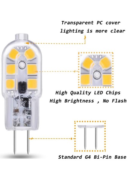 G4 LED 2W 12 V Ac/dc Soğuk Beyaz 6000K Davlumbaz Için, 200LM, G4 10W 20W Halojen Ampul Eşdeğeri, Kısılamaz, Avize/karavan Için Bi-Pin LED G4 12V, 6'lı Paket (Yurt Dışından) fırsatları