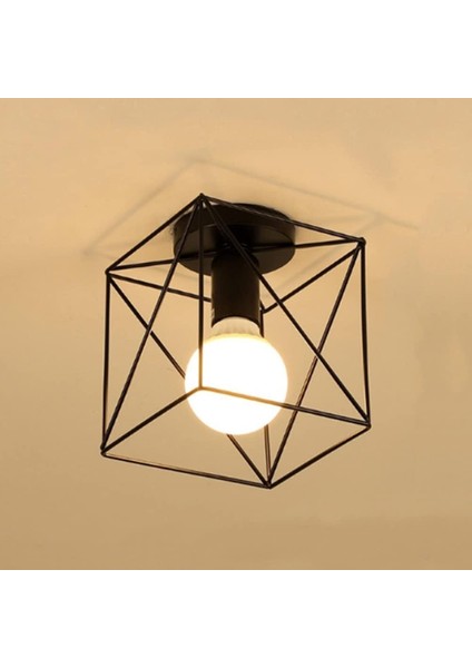 Retro Endüstriyel Tavan Lambası Metal Geometrik Kafes E27 Modern Avize Avize Aydınlatma Aydınlatma Demir Siyah Küp Tavan Lambası (Yurt Dışından)