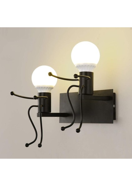 Yaratıcı Insansı Duvar Aplik Retro Demir Vintage Duvar Lambası Modern Bireysel Aplik Metal Lamba Bar, Yatak Odası, Mutfak, Restoran, Kafe, Koridor E27 (Siyah) (Yurt Dışından)