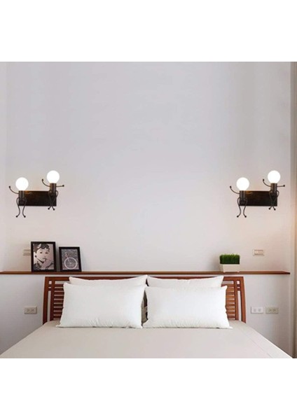 Yaratıcı Insansı Duvar Aplik Retro Demir Vintage Duvar Lambası Modern Bireysel Aplik Metal Lamba Bar, Yatak Odası, Mutfak, Restoran, Kafe, Koridor E27 (Siyah) (Yurt Dışından) modelleri