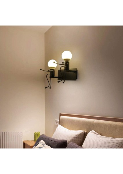 Yaratıcı Insansı Duvar Aplik Retro Demir Vintage Duvar Lambası Modern Bireysel Aplik Metal Lamba Bar, Yatak Odası, Mutfak, Restoran, Kafe, Koridor E27 (Siyah) (Yurt Dışından) fırsatları