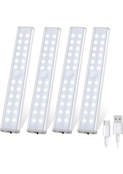 24 LED Dolap Işığı, Kablosuz, USB Şarj Edilebilir, Manyetik, Hareket Sensörlü, 4 Aydınlatma Modu, Taşınabilir. Dolap Işığı, Acil El Lambası, Çocuk Gece Lambası (Beyaz) (Yurt Dışından)