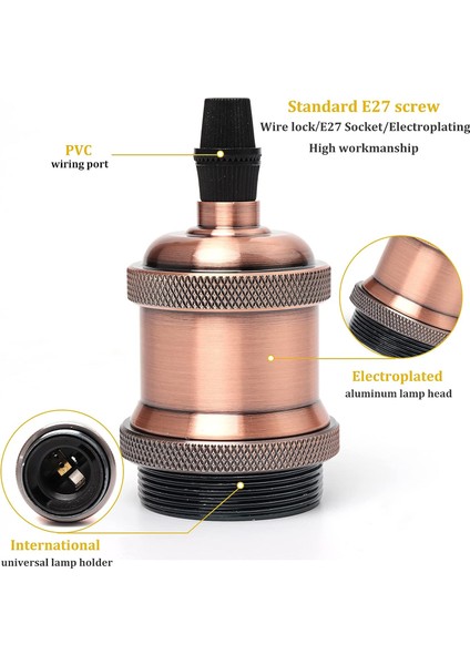 Metal Vintage Lamba Soketi E27 Retro Sarkıt Katı Seramik Adaptör Lamba Tutucu Soket Dıy Endüstriyel Tarzı Soket (Kırmızı Bakır) (Yurt Dışından) modelleri