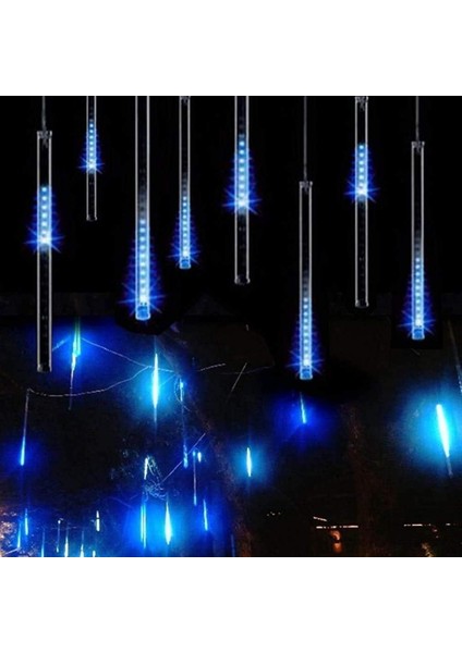 Yağmur Damlası Lamba Saçağı Kar Lambası Noel Cadılar Bayramı Partisi Tatil Bahçe Ağacı LED Meteor Yağmuru Lamba Tüpü Renkli Lamba Noel Veren Dekorasyon Dış Mekan (Mavi) (Yurt Dışından)