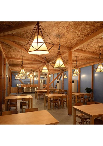 Tavan Lambaları Sarkıt Için Abajur Demir Kafes Avize Endüstriyel Stil Aydınlatma Soketli Elmas Şekli (Ampulsüz) (25CM, Beyaz Destek + Beyaz Abajur) (Yurt Dışından) fırsatları