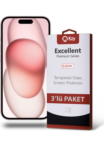 Apple iPhone 15 ile Uyumlu Temperli Ekran Koruyucu Kırılmaz Cam Ekonomik 3'lü Paket