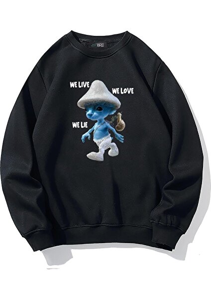 Brz Collection Oversize Smurf Cat We Live We Love We Lie Sweatshirt