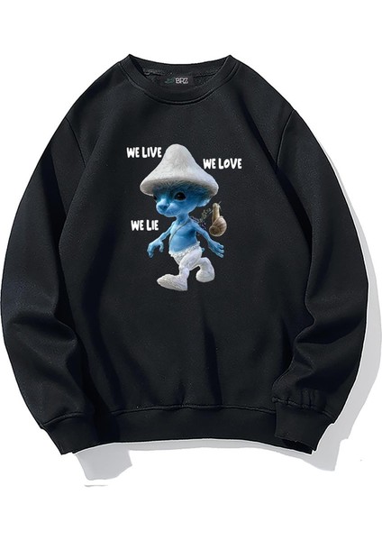 Oversize Smurf Cat We Live We Love We Lie Sweatshirt