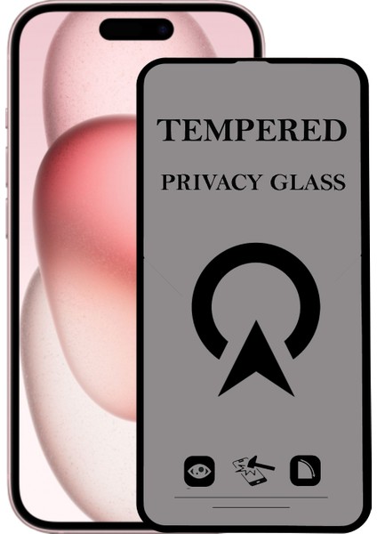 Apple iPhone 15 ile Uyumlu Tam Kaplayan Privacy Hayalet Temperli Ekran Koruycu Cam