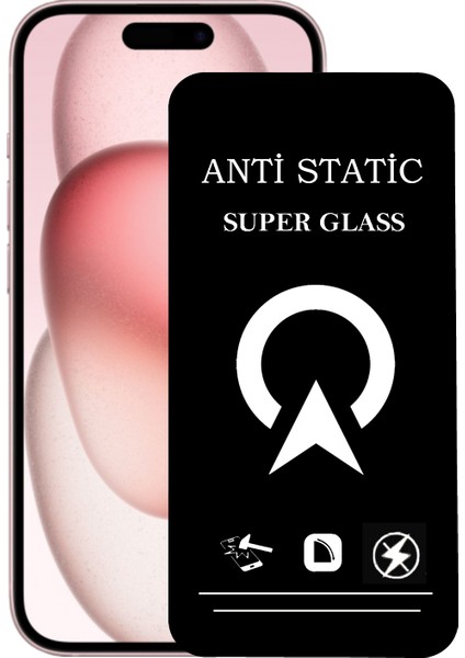 Apple iPhone 15 ile Uyumlu Tam Kaplayan Anti Statik Çizilmez Safir Ekran Koruyucu Cam