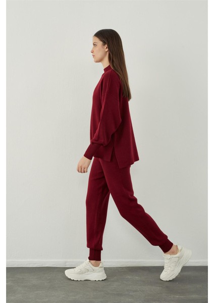 Bordo Basic Kazak Pantolon Triko Takım