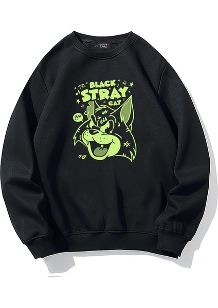 Brz Collection Oversize Black Stray Cat Sweatshirt