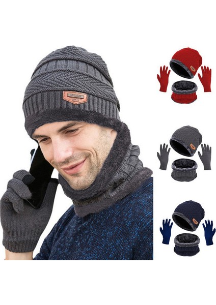 Unisex Eşarp Peluş Kapşonlu Örgü Eldiven (Yurt Dışından)