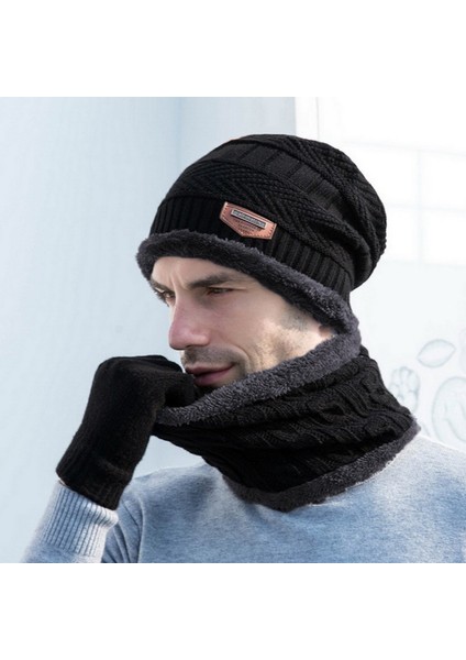 Unisex Eşarp Peluş Kapşonlu Örgü Eldiven (Yurt Dışından)