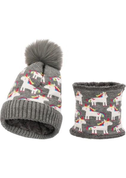 Çocuklar Sevimli Unicorn Örgü Şapka Artı Polar Eşarp (Yurt Dışından)