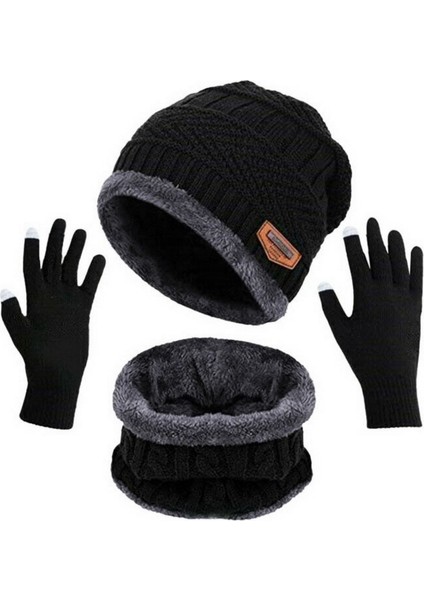 Unisex Eşarp Peluş Kapşonlu Örgü Eldiven (Yurt Dışından)