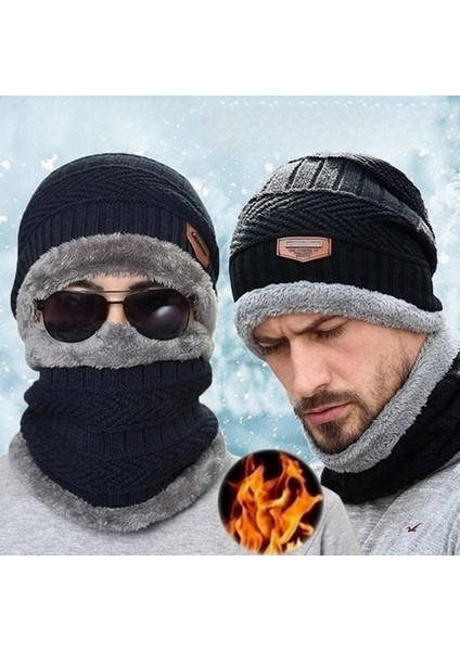 Unisex Eşarp Peluş Kapşonlu Örgü Eldiven (Yurt Dışından)