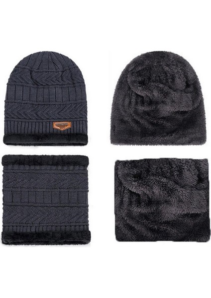 Unisex Eşarp Peluş Kapşonlu Örgü Eldiven (Yurt Dışından)