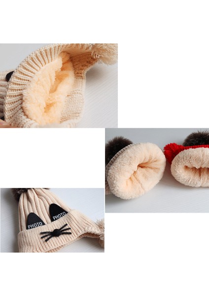 Çocuk Eşarp Peluş Şapka Eldiven Örgü Şapka Takımı (Yurt Dışından)