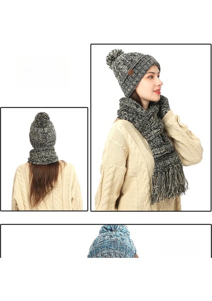 Unisex Renkli Eşarp Peluş Kap Örgü Eldiven (Yurt Dışından)