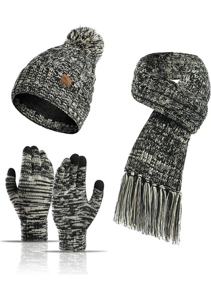 Unisex Renkli Eşarp Peluş Kap Örgü Eldiven (Yurt Dışından)