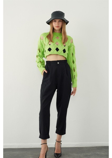 Kivi Oversize Delikli Triko Crop Kazak