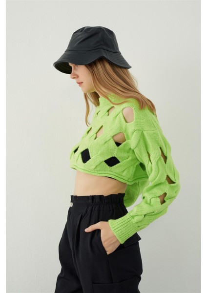 Kivi Oversize Delikli Triko Crop Kazak modelleri