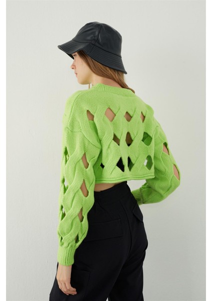 Kivi Oversize Delikli Triko Crop Kazak fırsatları