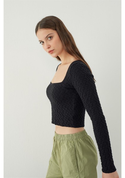 Siyah Kare Yaka Triko Bluz modelleri