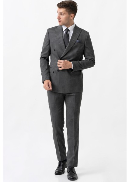 Ancona T2003 Slim Fit 6 Drop Likralı Kruvaze Takım Elbise