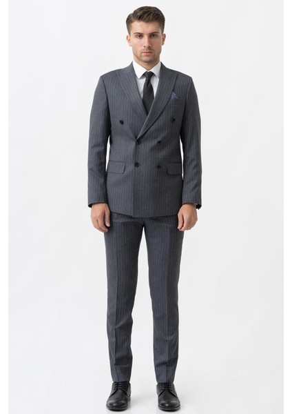 Arezzo T2004 Slim Fit 6 Drop Likralı Kruvaze Takım Elbise